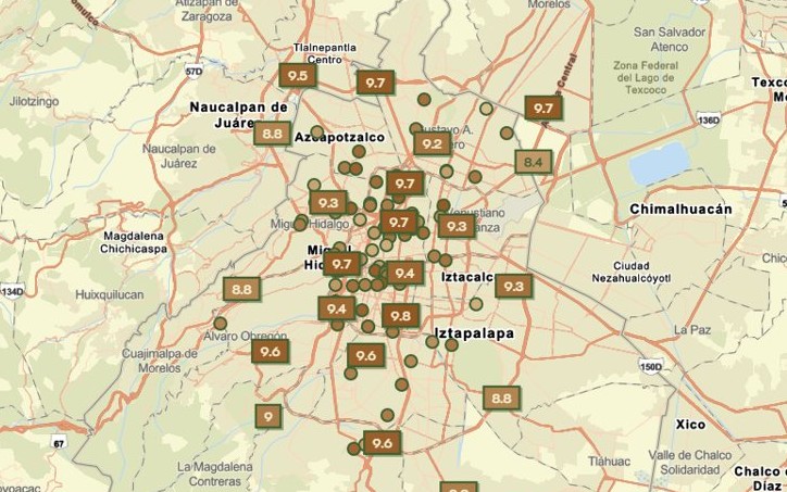 Mapa de 100 fondas de la Ciudad de México con su calificación.